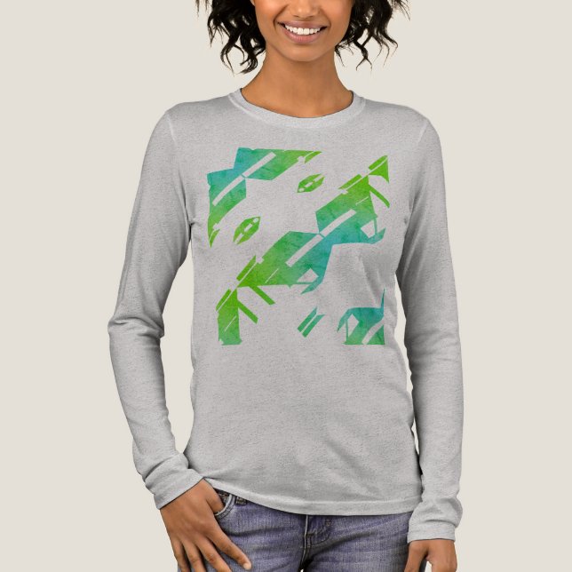 Green Blue Diagonal Zig-zag Tropical Art Design Tri-Blend Shirt (Vorderseite)