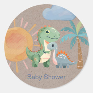 Green Blue Dinosaur Adventure Boy Baby Dusche Runder Aufkleber