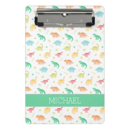 Green Blue Dinosaur Pattern Individuelle Name Mini Klemmbrett
