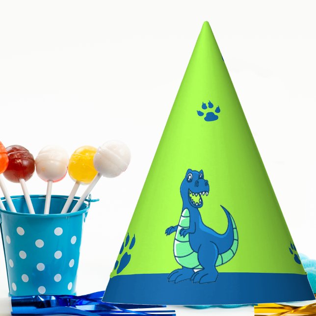 Green Blue Dinosaur Themed Kindergeburtstag Partyhütchen (Green Blue Dinosaur Themed Kids Birthday Party Hat)