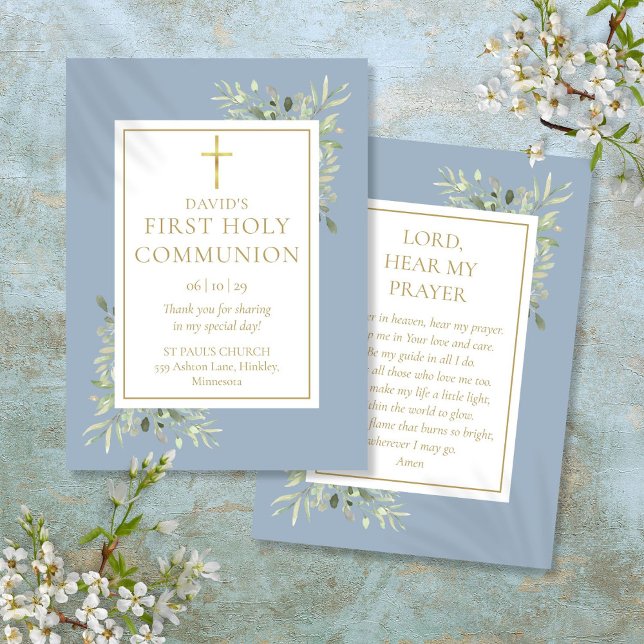 Green Blue First Heilige Kommunion Prayer Card Telefonnummerkarte (Greenery Blue First Holy Communion Prayer Card)