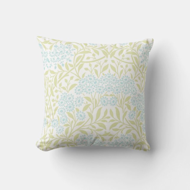 Green Blue Floral Damask Muster Kissen (Vorderseite)