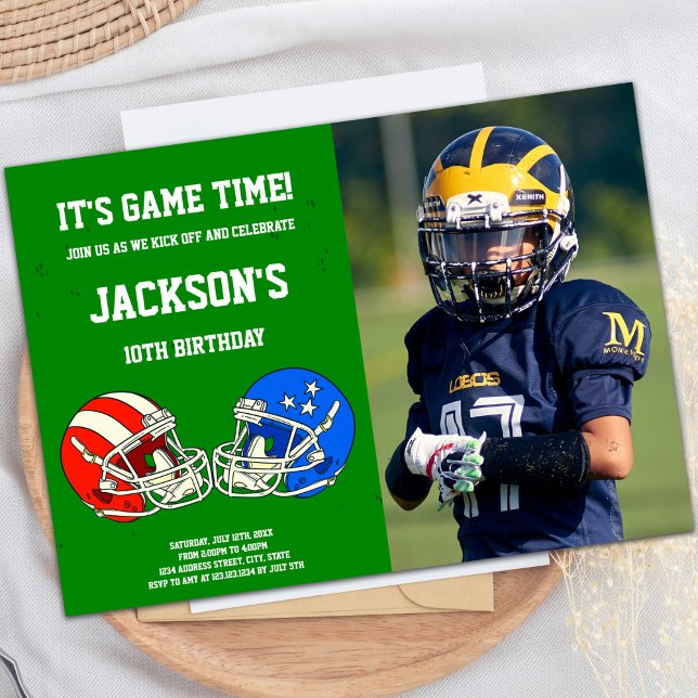 Green Blue Football Birthday Einladungen Foto (Green Blue Football Birthday Invitations photo)