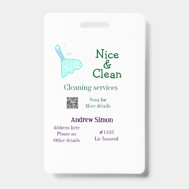 Green blue gitter clean mop add name address q r b ausweis (Vorderseite)
