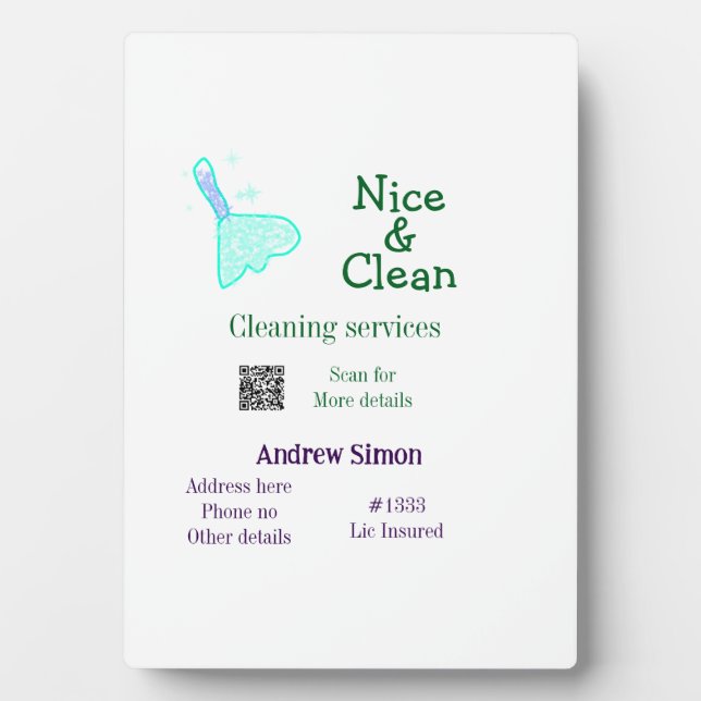 Green blue gitter clean mop add name address q r b fotoplatte (Vorderseite)