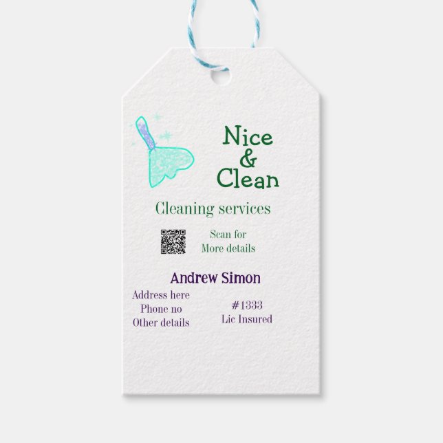 Green blue gitter clean mop add name address q r b geschenkanhänger (Vorderseite)