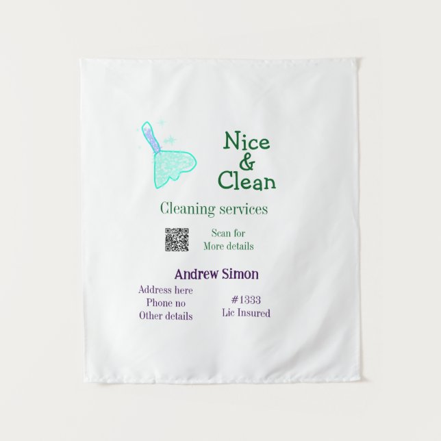 Green blue gitter clean mop add name address q r b wandteppich (Vorderseite)