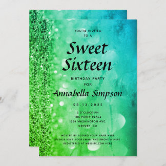 Green Blue Glitzer 16 . Geburtstag 16. Geburtstag Einladung