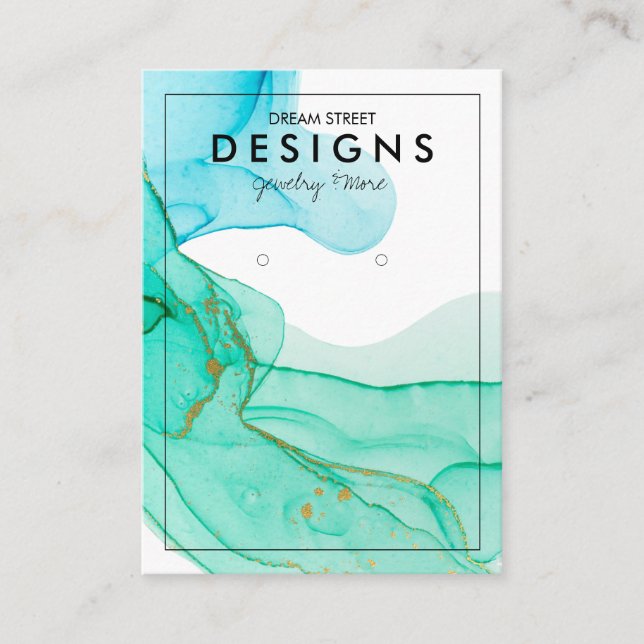 Green Blue Gold trendy Earring Display Card Visitenkarte (Vorderseite)