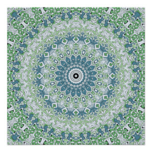 Green Blue Gray Coastal Mandala Kaleidoscope Poster