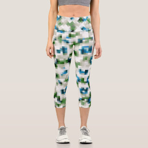 Green Blue Grey White Abstrakt Pattern   Capri Leggings