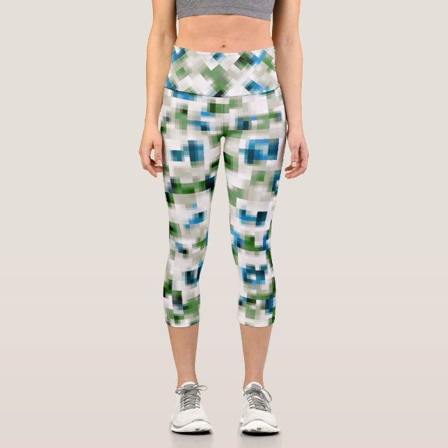 Green Blue Grey White Abstrakt Pattern   Capri Leggings (Vorderseite)