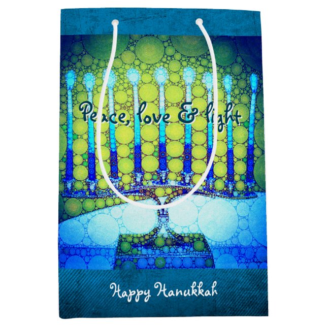 Green Blue Hanukkah Menorah Peace Liebe Light Mittlere Geschenktüte (Vorderseite)