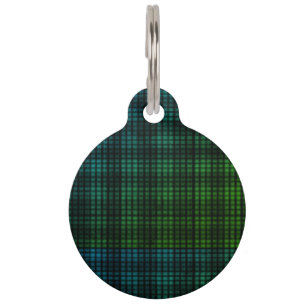 Green Blue Kariert Round Pen Tag Haustiermarke