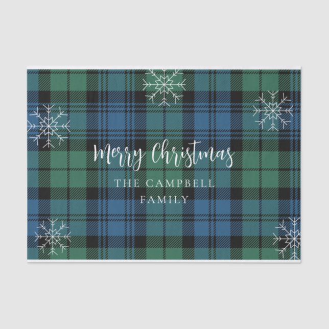 Green Blue Kariert Rustic Campbell Tartan Seidenpapier (Vorderseite)