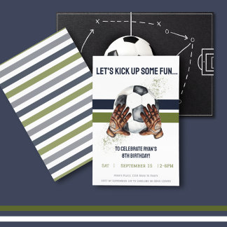 Green Blue Kids Sport Fußball Geburtstag Einladung