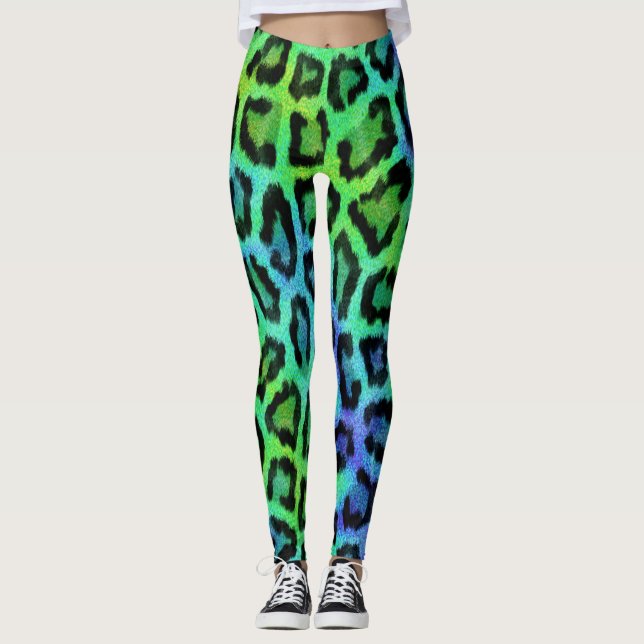 Green Blue Leopard Print Leggings (Vorderseite)