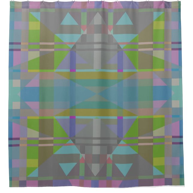 Green Blue Lila Geometric Duschvorhang (Vorderseite)