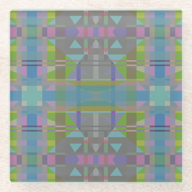 Green Blue Lila Geometric Glasuntersetzer (Vorderseite)