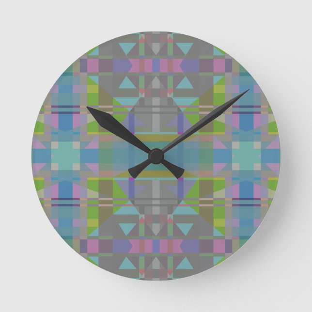 Green Blue Lila Geometric Runde Wanduhr (Vorderseite)