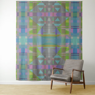 Green Blue Lila Geometric Wandteppich