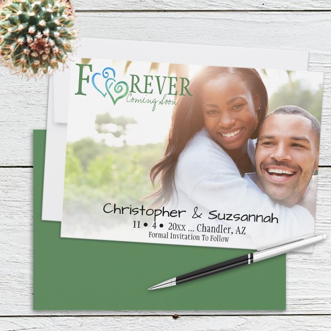 Green Blue Linked Hearts Save the Date Ankündigung (Von Creator hochgeladen)