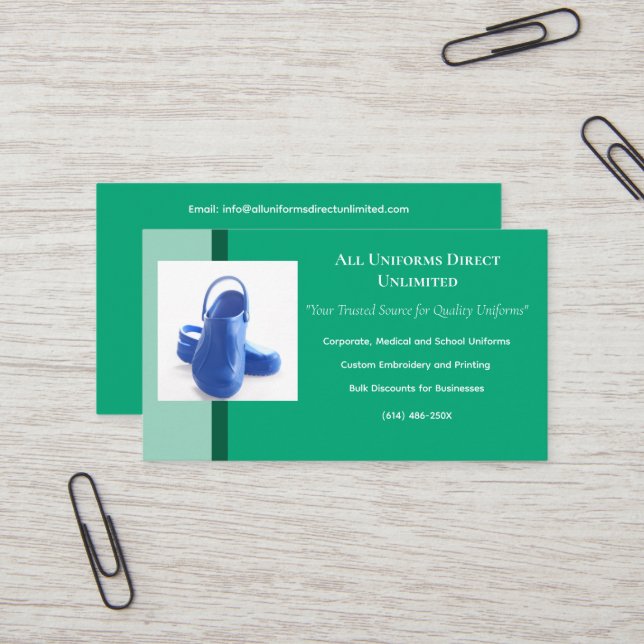 Green Blue Medical Clogs Uniform Visitenkarte (Vorderseite/Rückseite Beispiel)