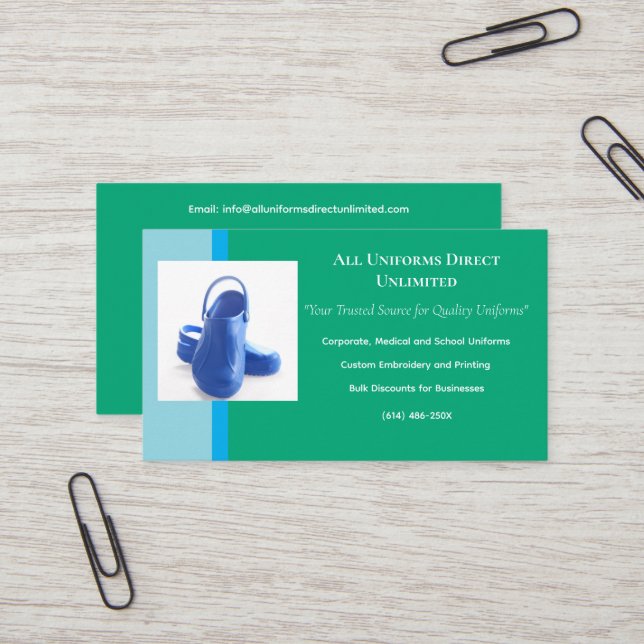 Green Blue Medical Clogs Uniform Visitenkarte (Vorderseite/Rückseite Beispiel)