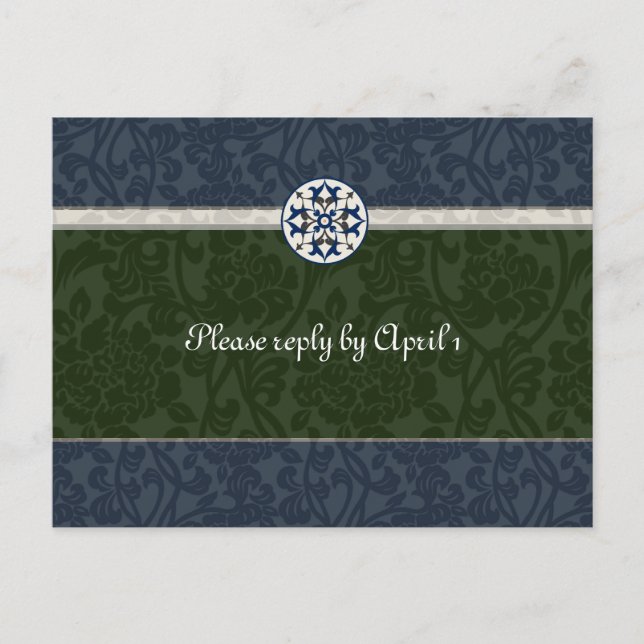 Green & Blue Medieval Brocade uAwg Einladungspostkarte (Vorderseite)