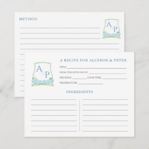 Green Blue Monogram Brautparty Rezept Card Einladung