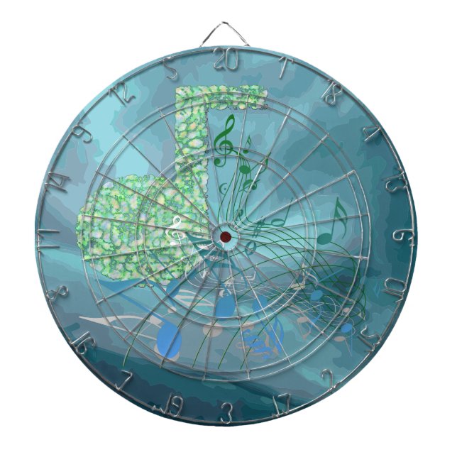 Green & Blue Musiknoten Abstrakt 2 Dart Board Dartscheibe (vorne)