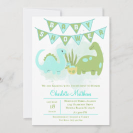 Green Blue Niedlich Dinosaur Mama und Baby Dusche Einladung