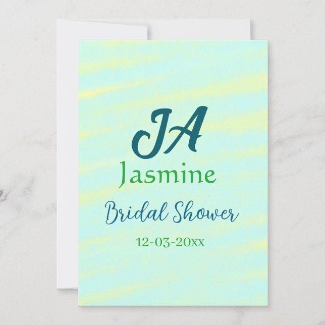 Green blue pastel watercolor bridal shower name da einladung (Vorderseite)