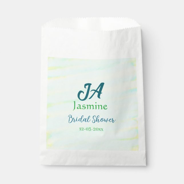 Green blue pastel watercolor bridal shower name da geschenktütchen (Vorderseite)