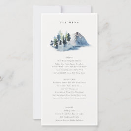 Green Blue Pine Woods Mountain Wedding Menu Card Dankeskarte