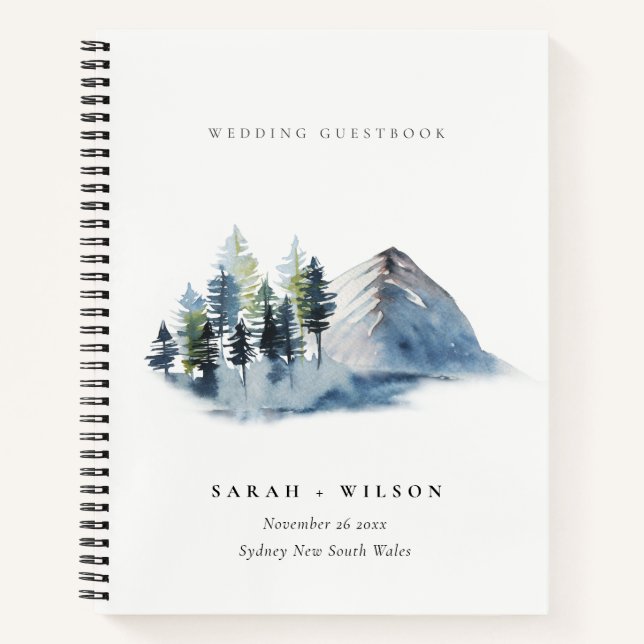 Green Blue Pine Woods Mountains Wedding Gästebuch Notizbuch (Vorderseite)