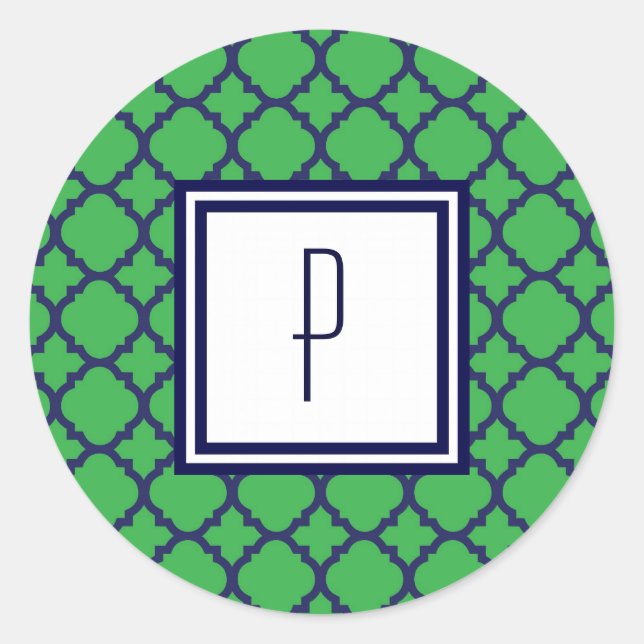 Green Blue Quatrefoil Monogram Stickers (Vorderseite)