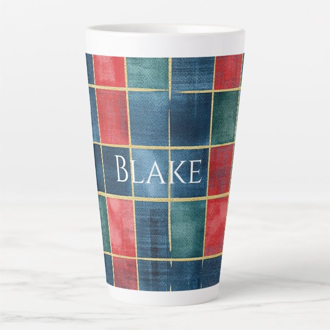 Green Blue Red Gold Plaid Stripes Milchtasse (Vorderseite)