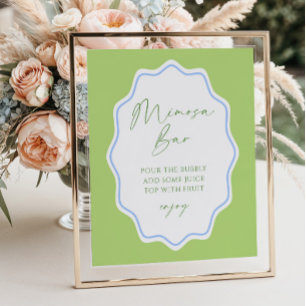 Green Blue Scallope Frame Bridal Mimosa Bar Poster
