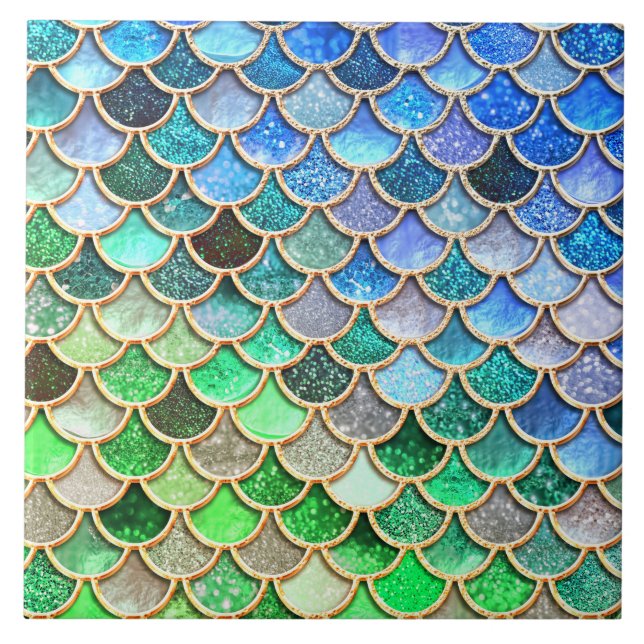 Green Blue Shiny Ombre Glitzer Mermaid Scales Fliese (Vorderseite)