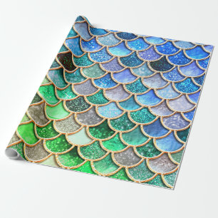 Green Blue Shiny Ombre Glitzer Mermaid Scales Geschenkpapier