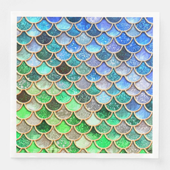 Green Blue Shiny Ombre Glitzer Mermaid Scales Serviette (Vorderseite)