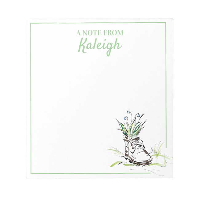 Green Blue Shoe Blume Planter for Gardener Notizblock (Vorderseite)