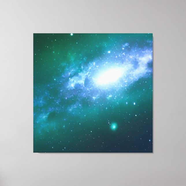 Green Blue Spinning Galaxy Stretched Canvas Print Leinwanddruck (Vorderseite)