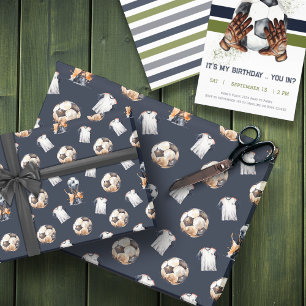 Green Blue Sports Themenfußball Fußball Geburtstag Geschenkpapier