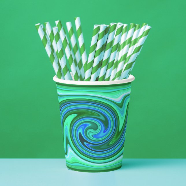 Green Blue Swirl - Cooles Abstraktes Trippy Neon P Pappbecher (Von Creator hochgeladen)