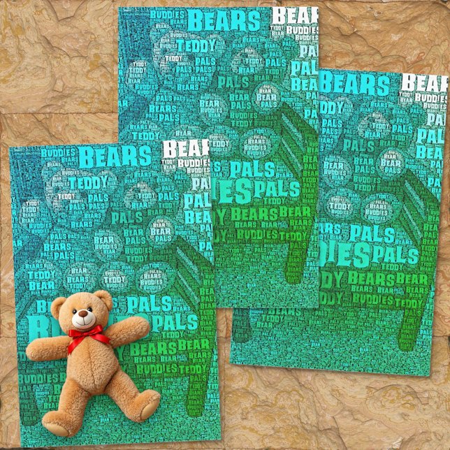 Green Blue Teddy Bear Freunde Embedded Word Cloud Seidenpapier (tissue paper teddy bear word cloud)