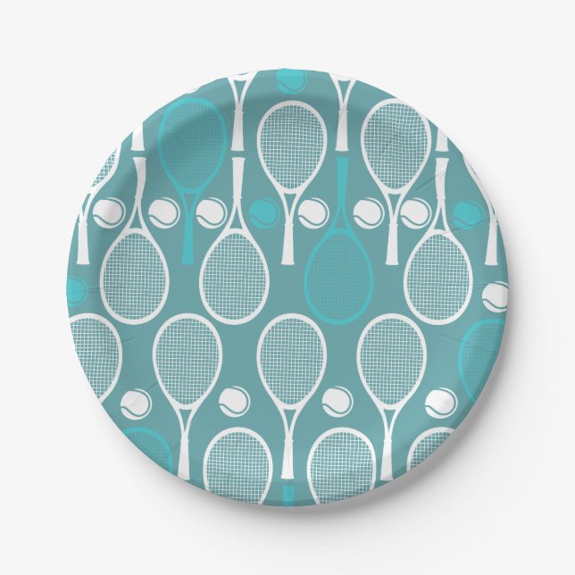 Green Blue Tennis Racket Pattern Spieler Geburtsta Pappteller (Vorderseite)