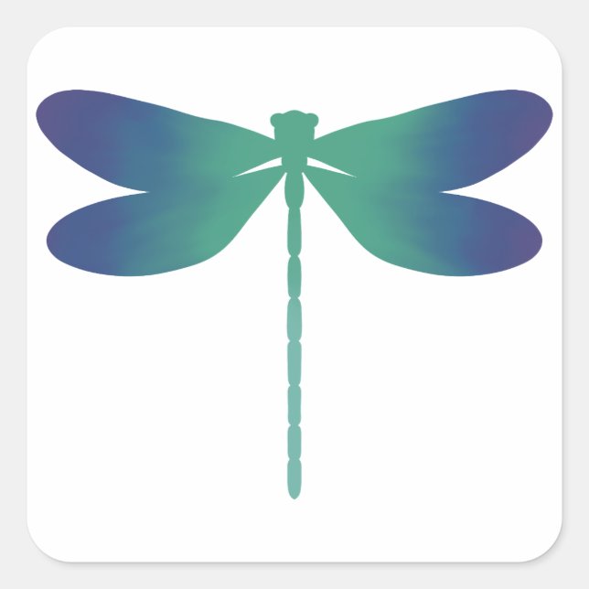 Green-Blue-Thin-Dragonfly-Gradient-Sticker Quadratischer Aufkleber (Vorderseite)