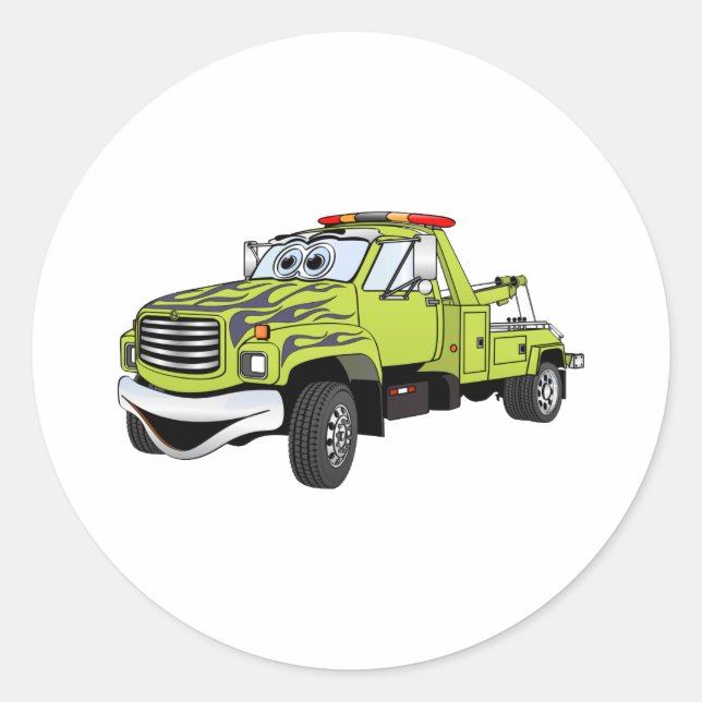 Green Blue Tow Truck Cartoon Runder Aufkleber (Vorderseite)